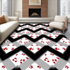Bold Red Floral Chevron Pattern Rug