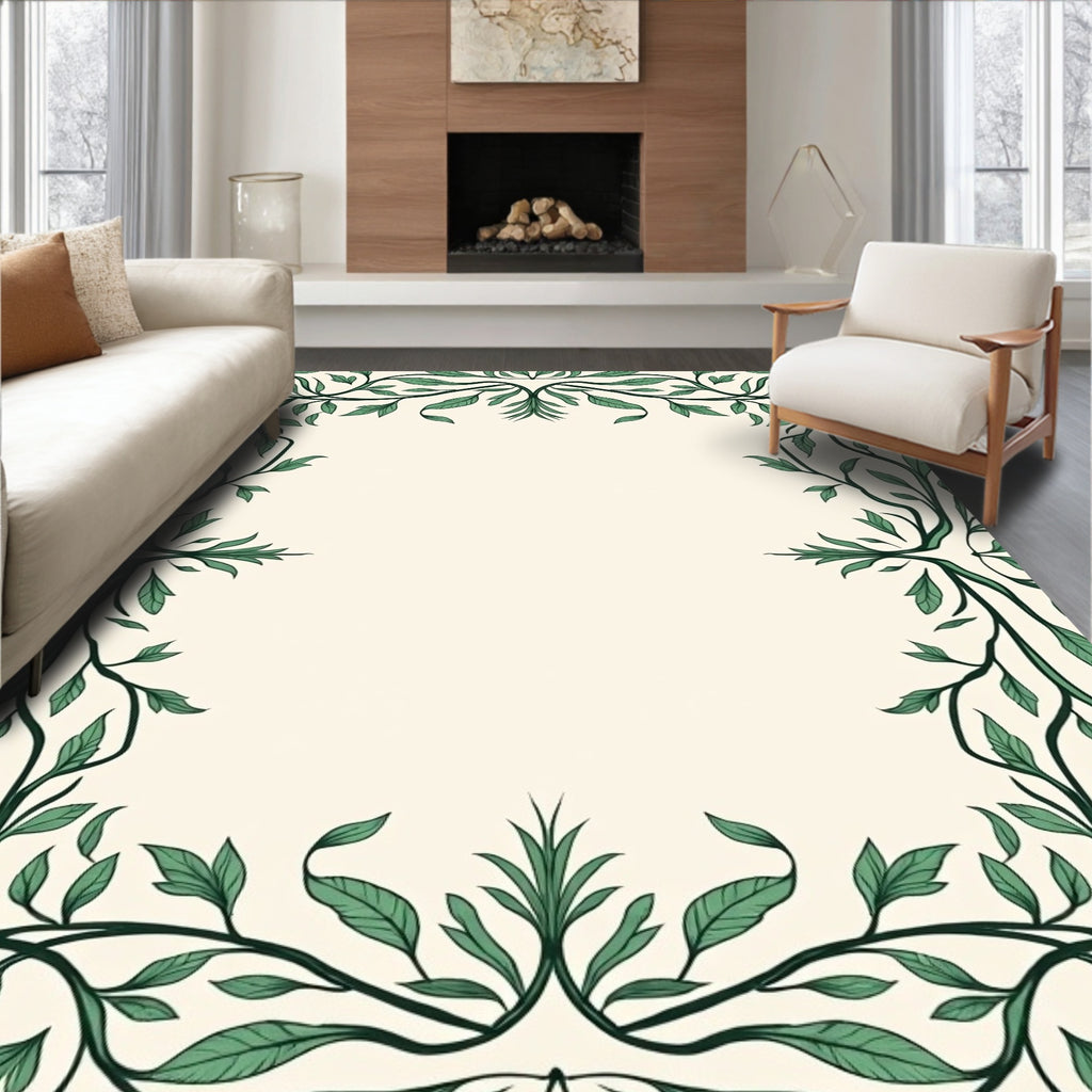 Vines Leaves Botanical Border Design Rug