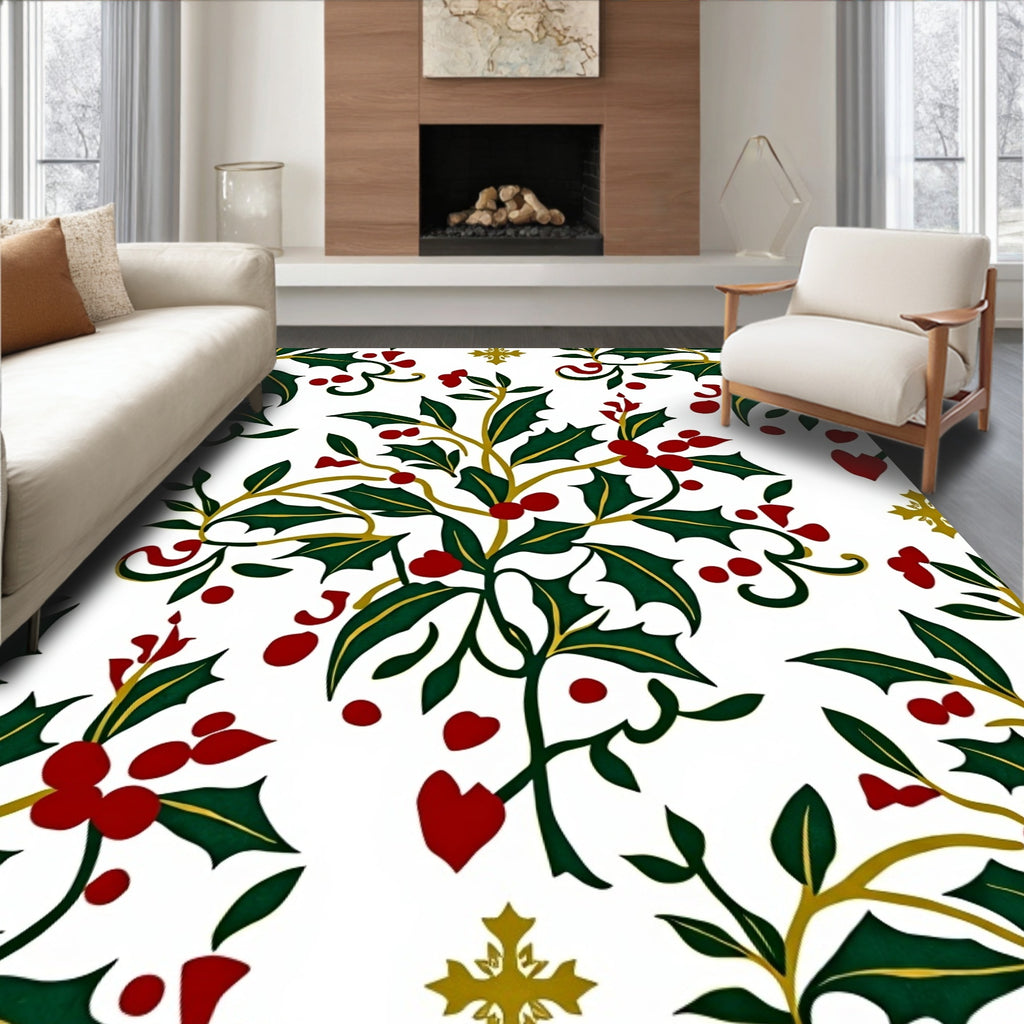 Holly Berry Vine Flourish Pattern Rug