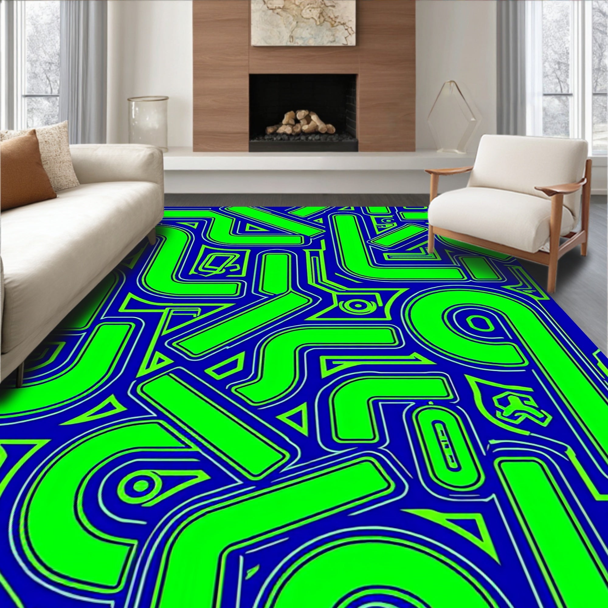 Bold Geometric Neon Lines Rug