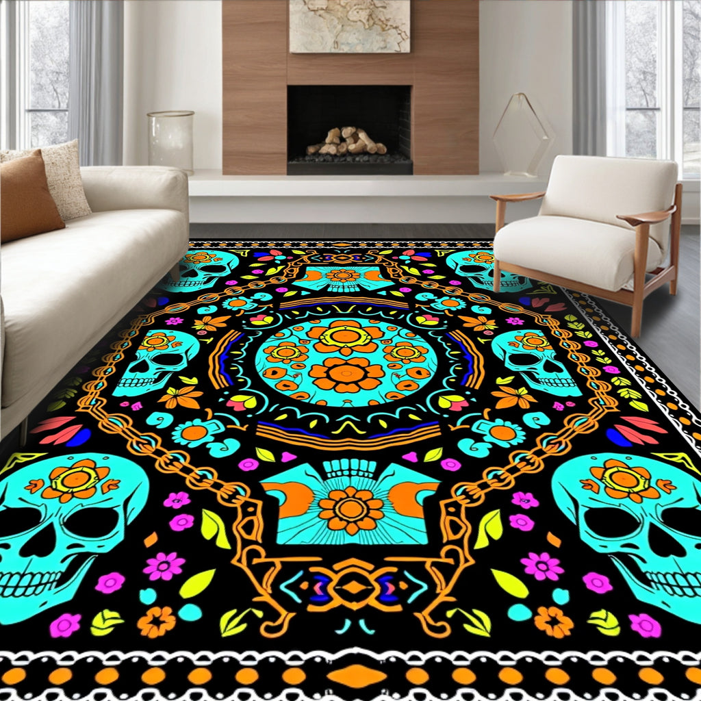 Skull Floral Pattern Rug