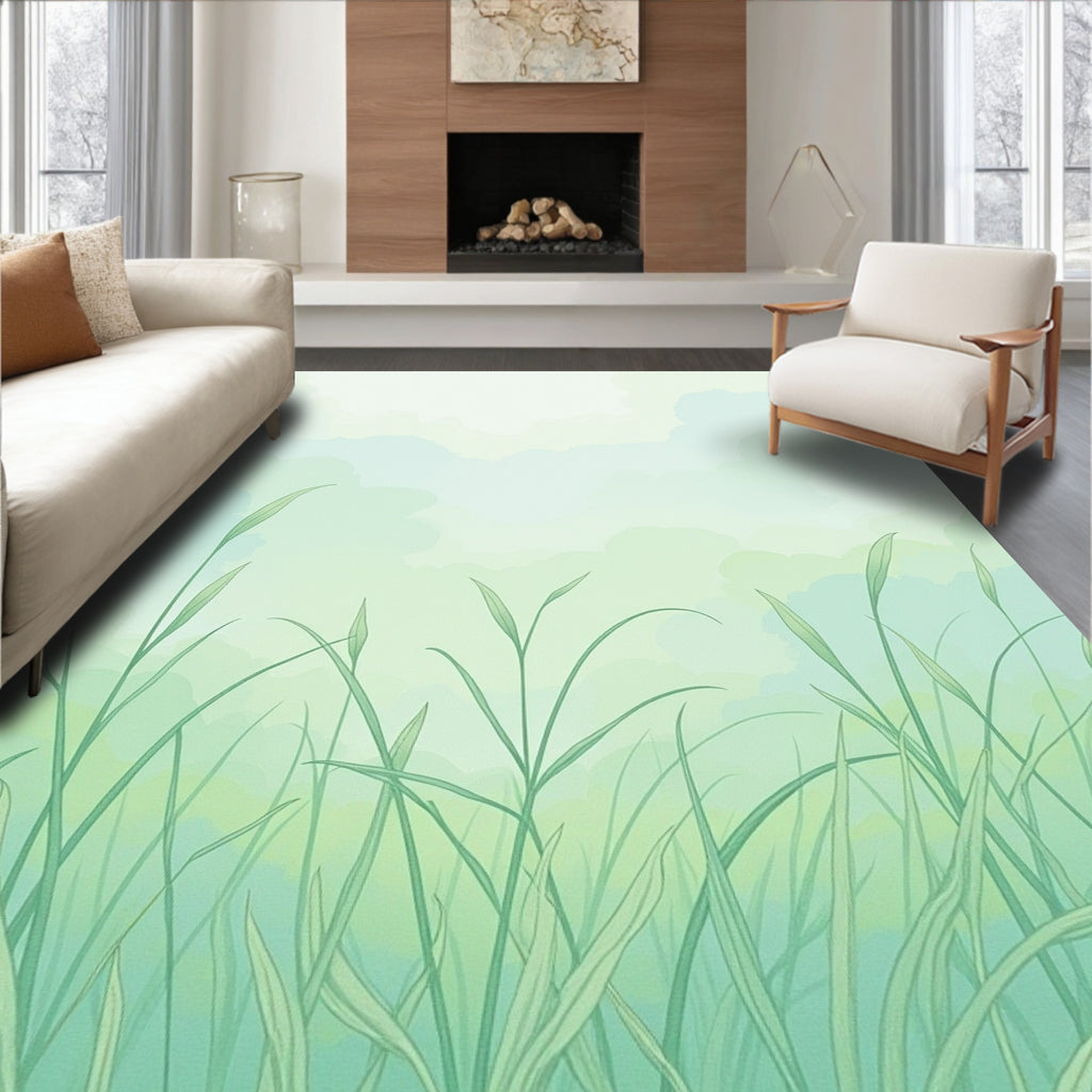 Soft Green Grass Field Pattern Rug
