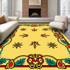 Bold Yellow Red Green Floral Design Rug