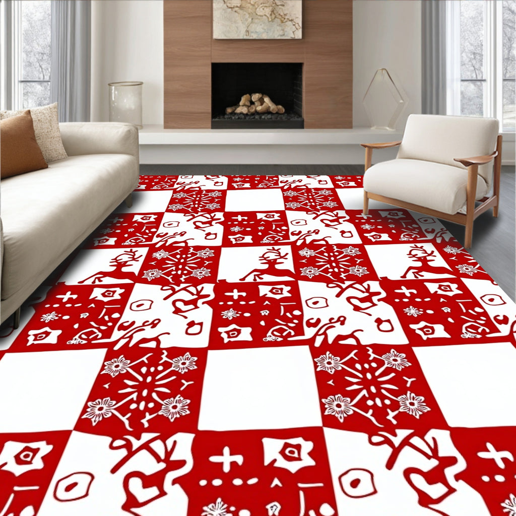 Red White Festive Checkered Pattern Rug