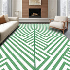 Green White Geometric Stripe Pattern Rug