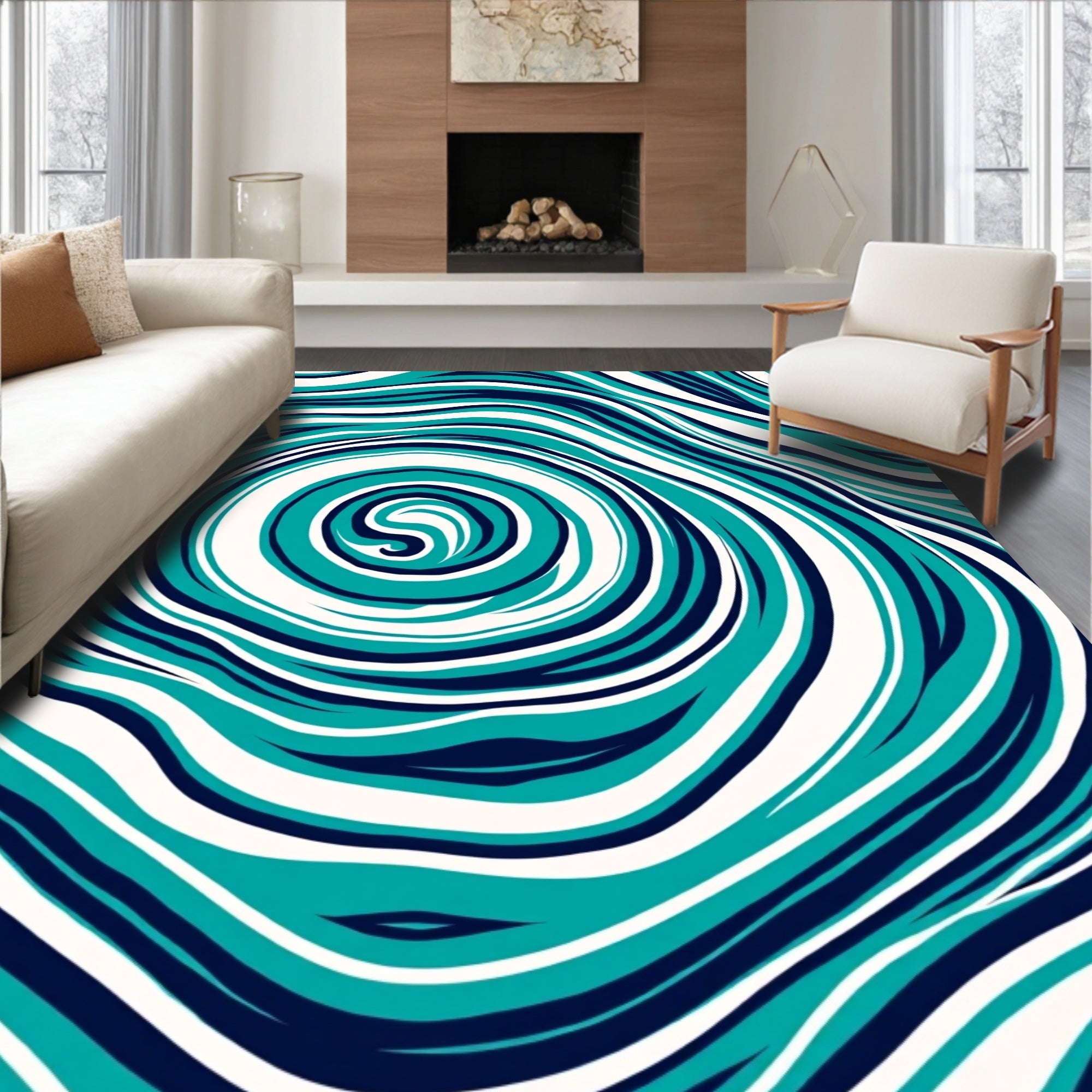 Swirling Teal Navy Abstract Pattern Rug