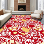 Red Yellow Swirl Paisley Pattern Rug