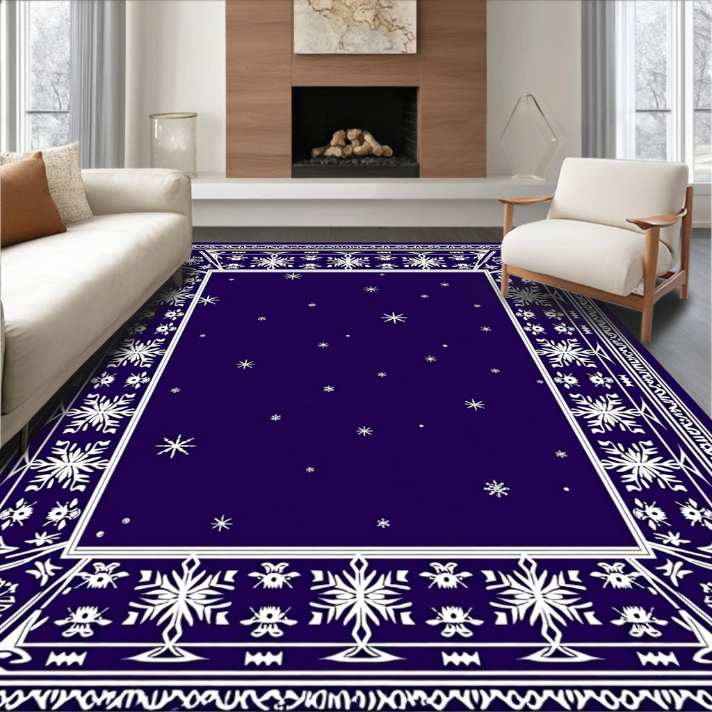 Winter Snowflake And Star Pattern Rug