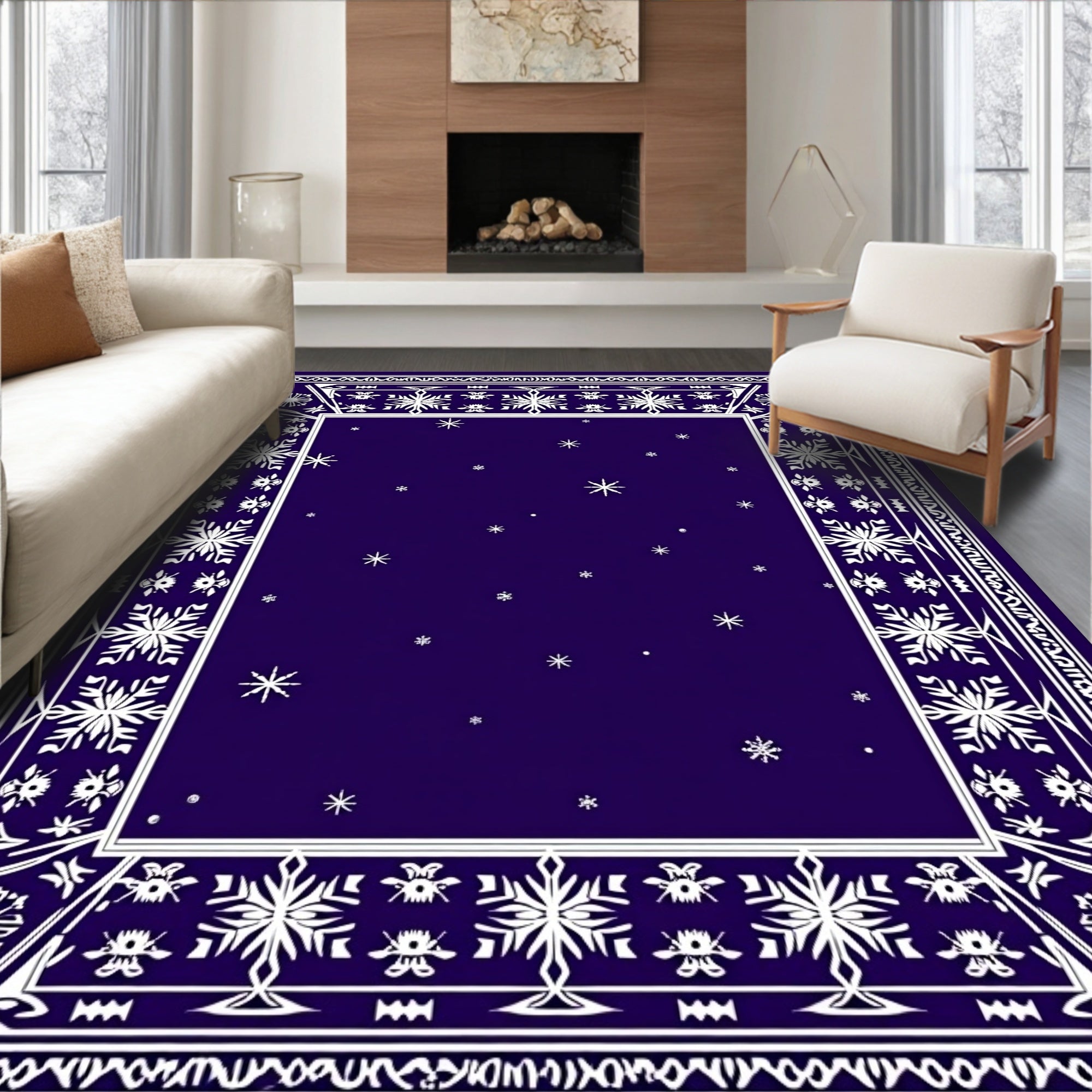 Winter Snowflake And Star Pattern Rug