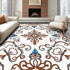 Orange Blue Scroll Nouveau Pattern Rug
