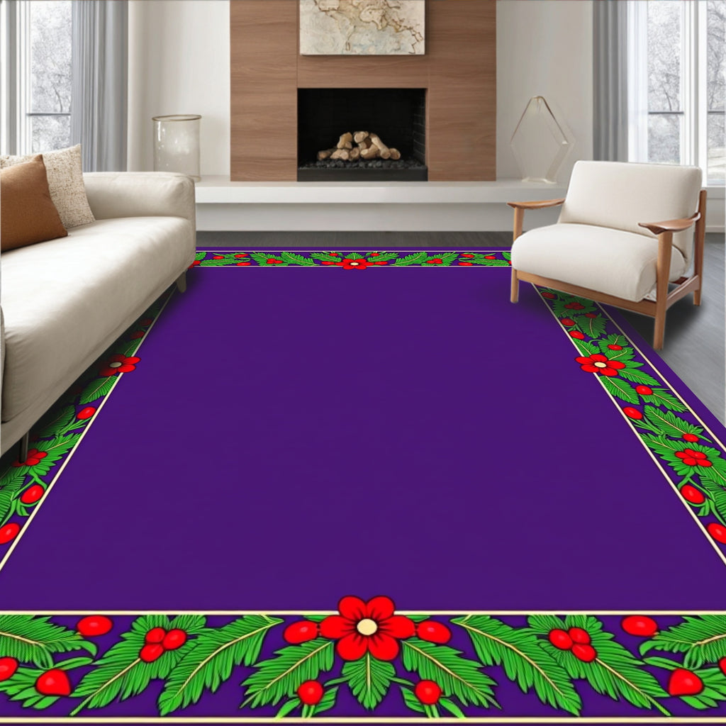 Floral Berry Leaf Border Design Rug