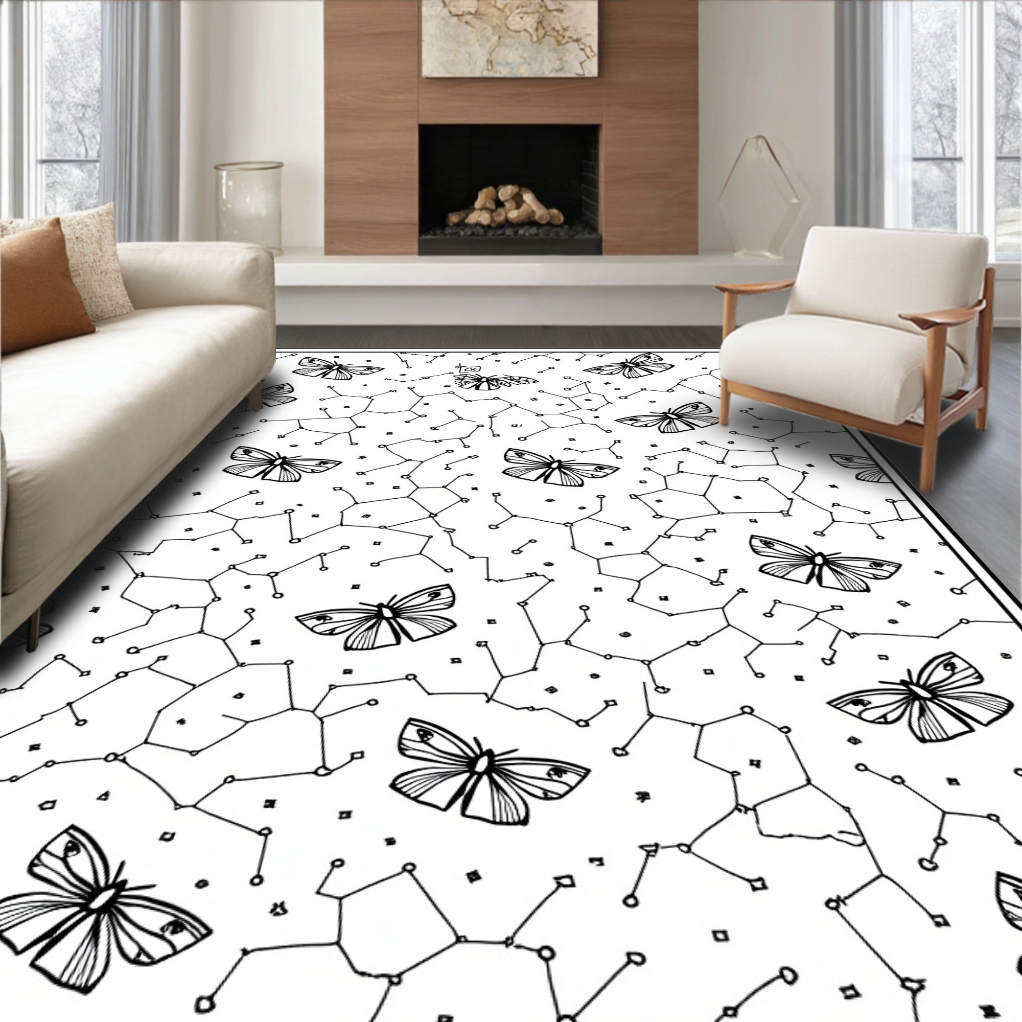 Butterfly And Constellation Pattern Rug