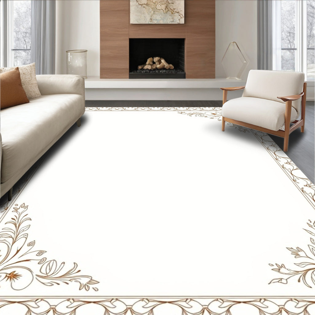 Elegant Brown Floral Vine Frame Design Rug