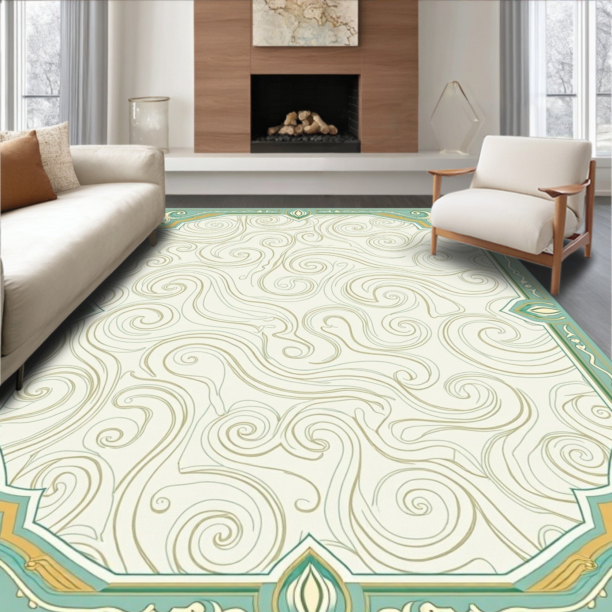 Elegant Swirl Abstract Border Design Rug