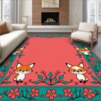 Playful Fox and Floral Border Design Rug
