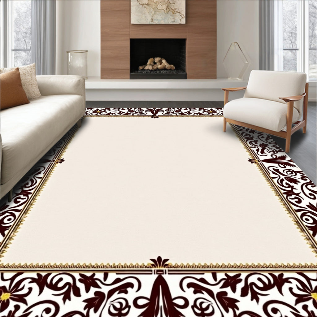 Ornate Floral Border Pattern Rug