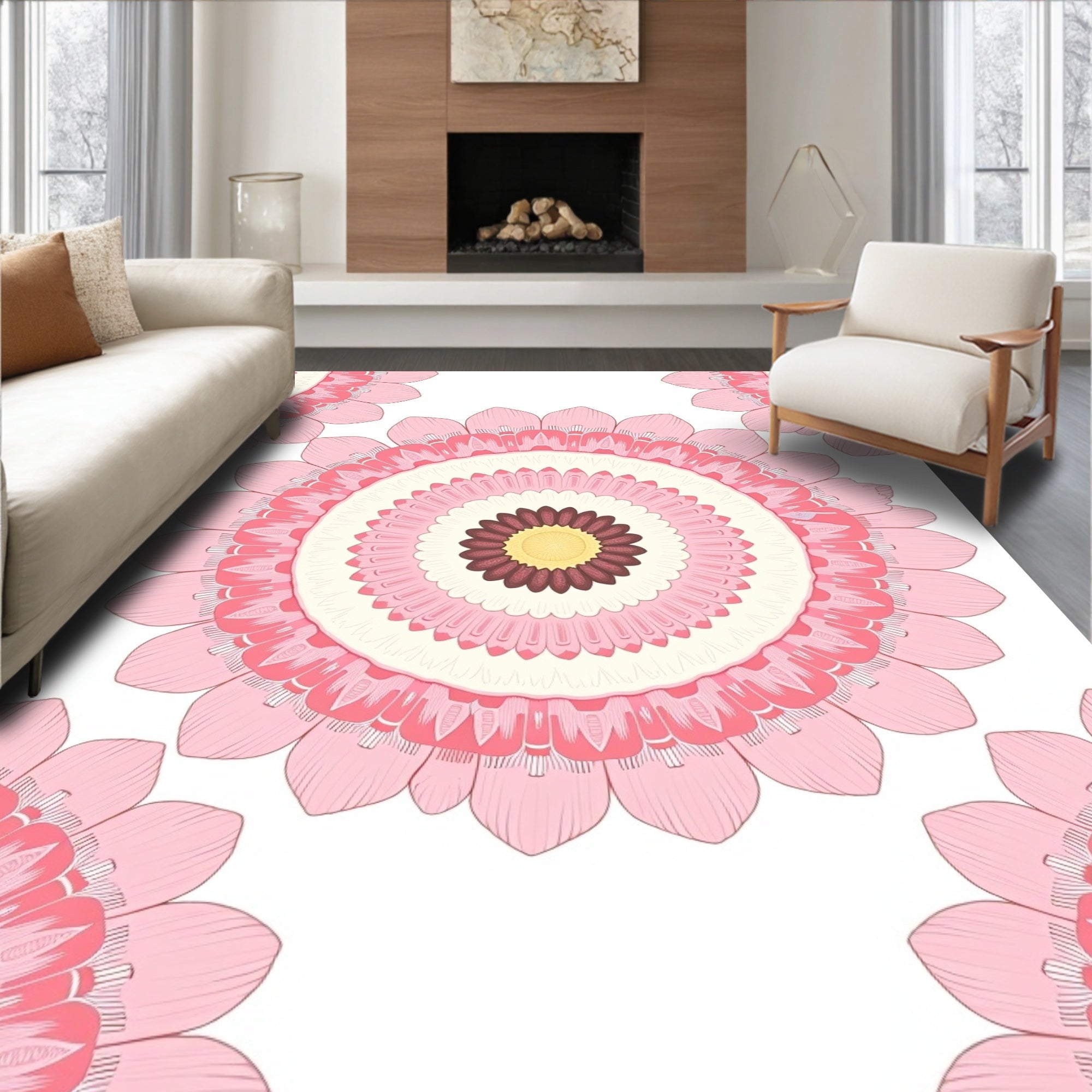 Pink Floral Mandala Pattern Rug