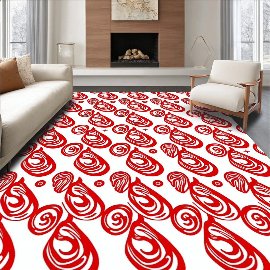 Bold Red Abstract Organic Design Rug