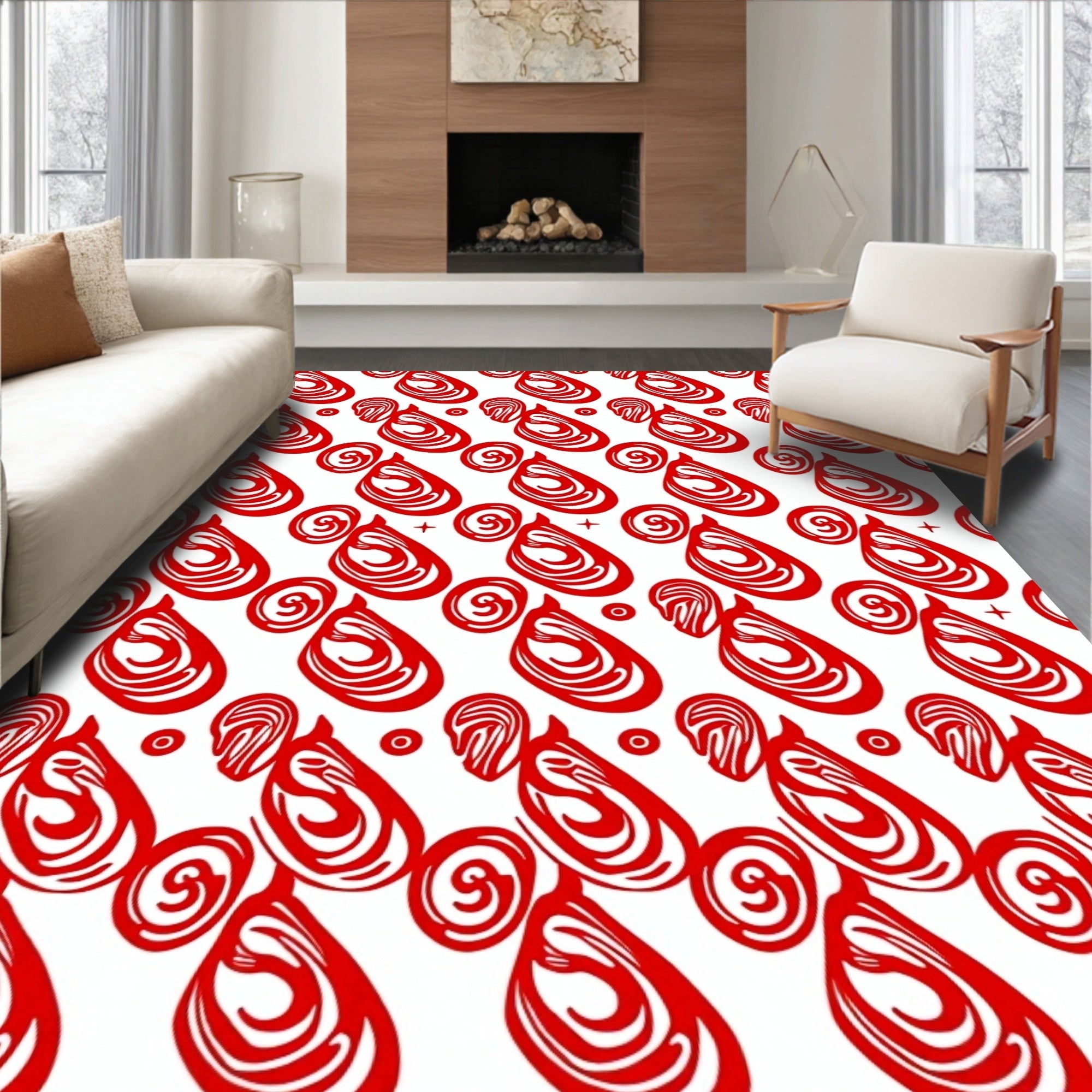 Bold Red Abstract Organic Design Rug