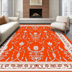 Classic Orange Floral Motif Pattern Rug