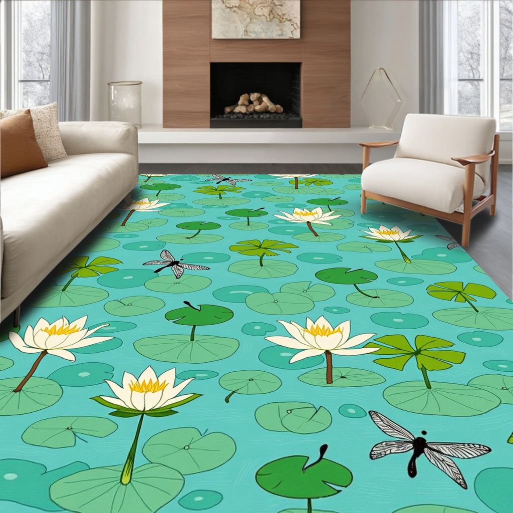 Water Lily Dragonfly Pond Pattern Rug