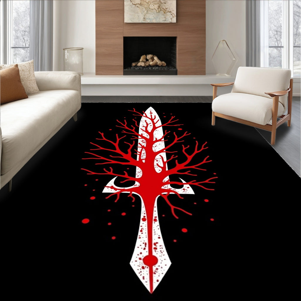 Crimson branches on white blade Rug