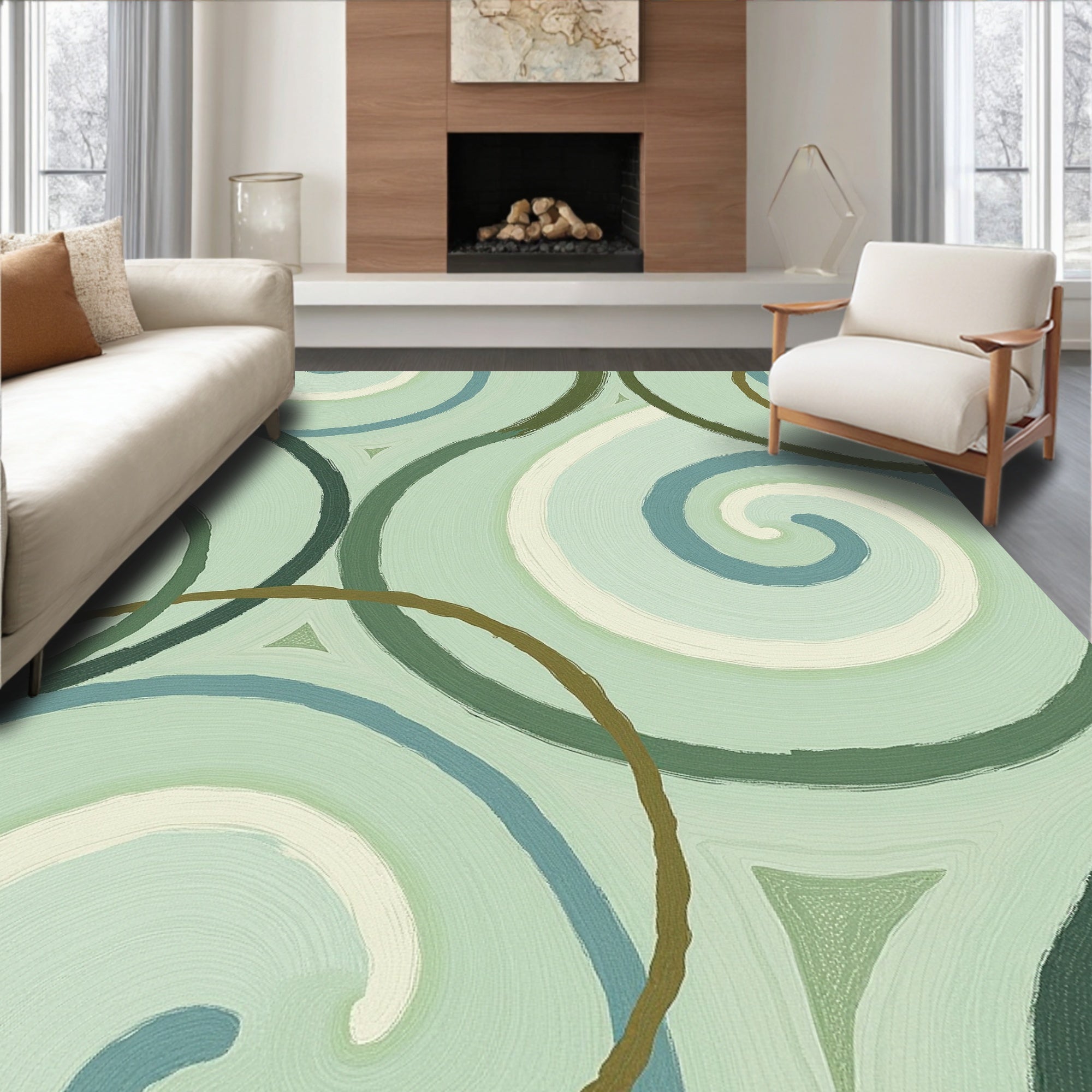 Abstract Swirls On Aqua Ground Rug