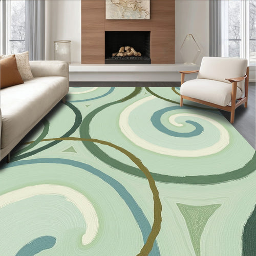 Abstract Swirls On Aqua Ground Rug