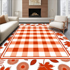 Orange Gingham Leafy Border Design Rug