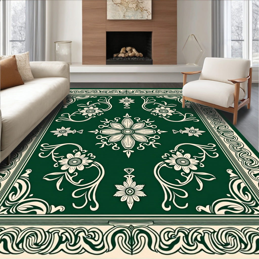 Elegant Floral Swirls Bordered Rug