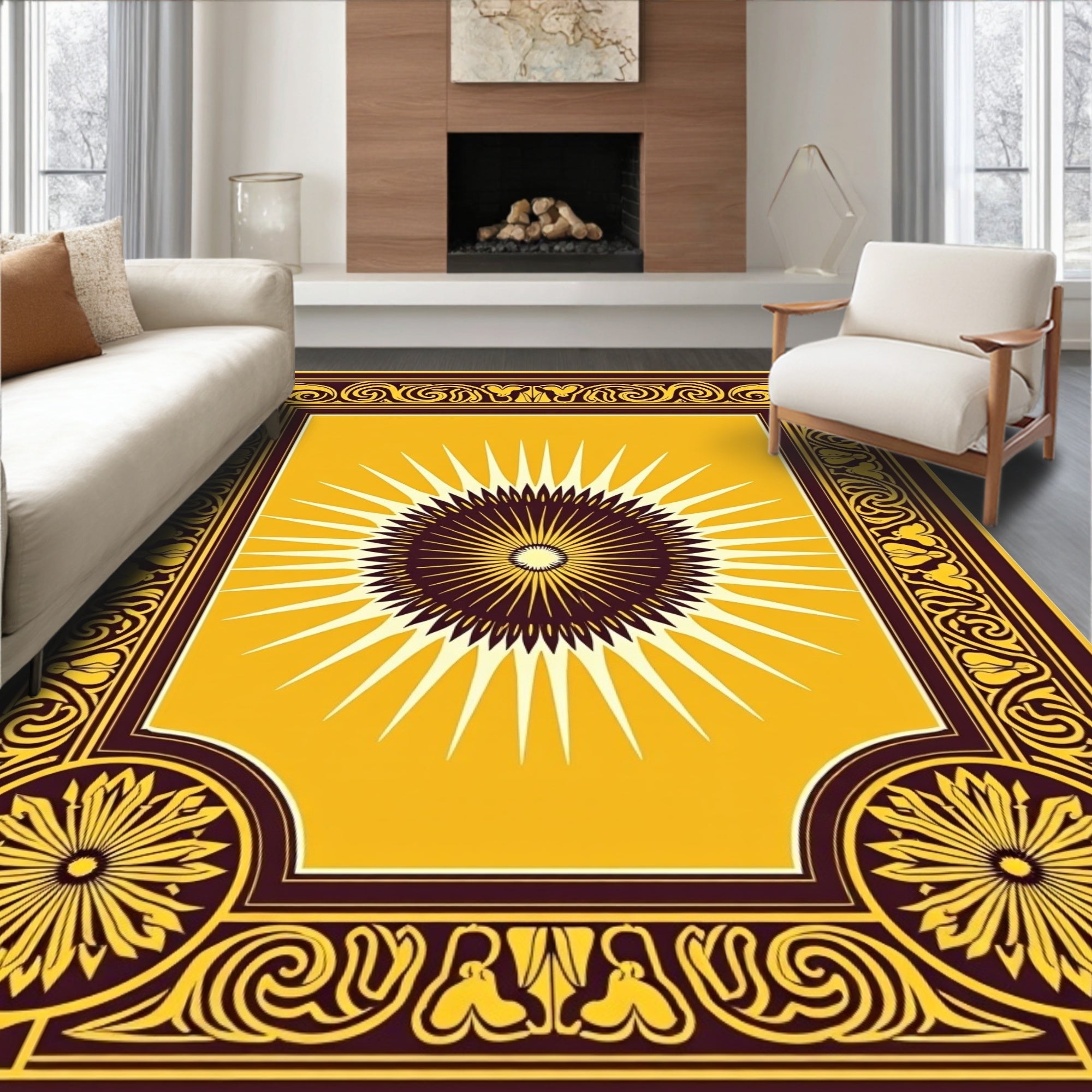 Ornate Burst With Decorative Frame Rug