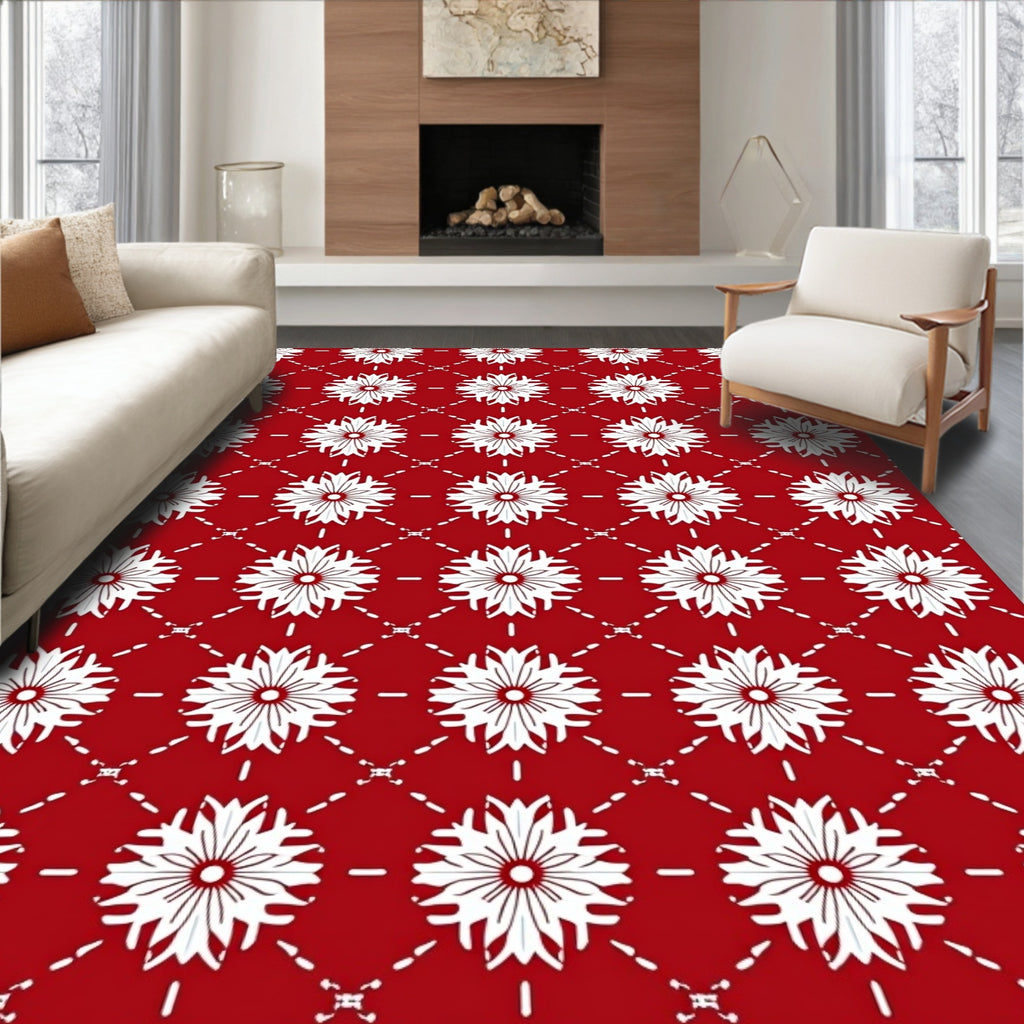 Red Floral Lattice Pattern Rug
