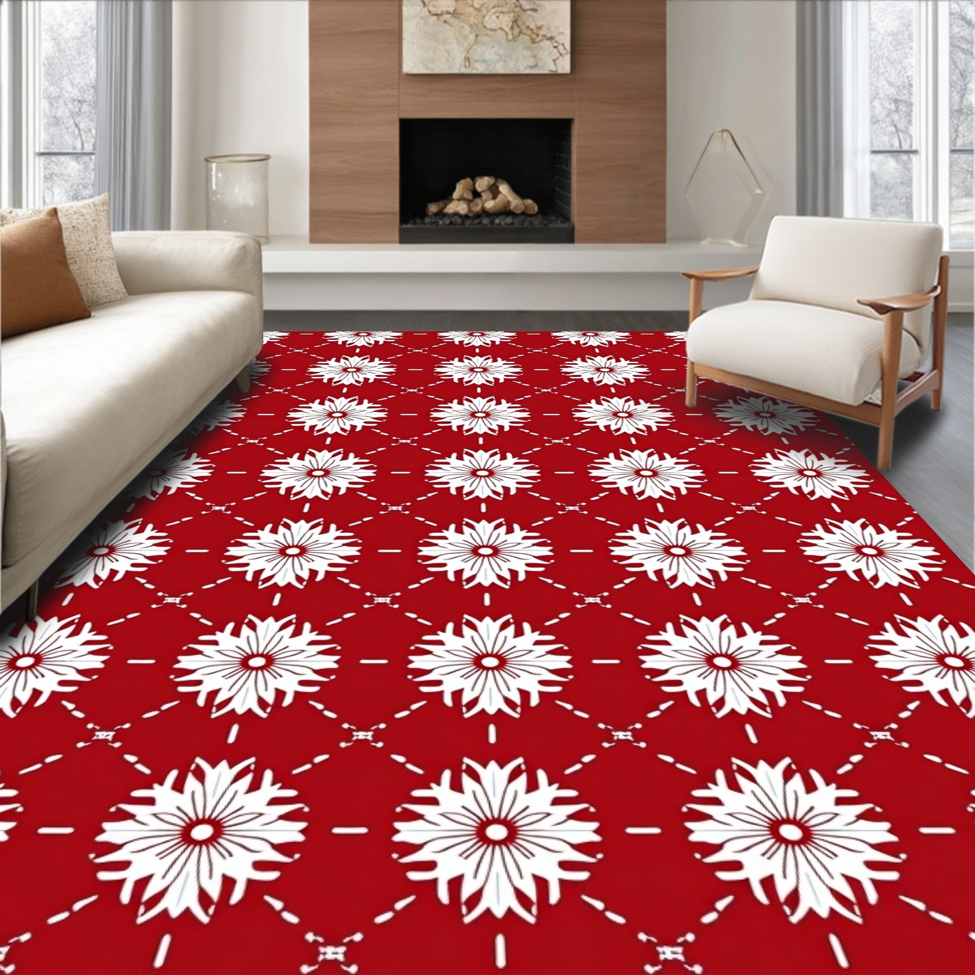 Red Floral Lattice Pattern Rug