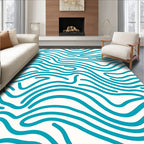 Turquoise Wavy Organic Striped Pattern Rug