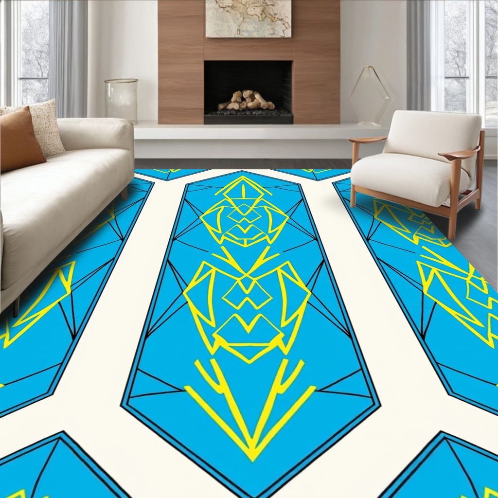 Art Deco Blue Geometric Design Rug