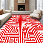 Geometric Red Maze Pattern Rug