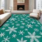 White Snowflake Pattern Teal Design Rug