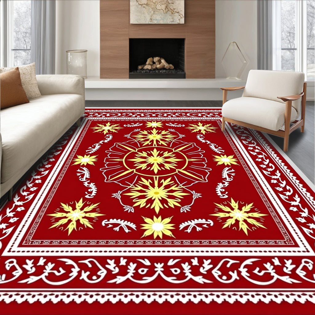 Bold Floral Starburst Red Rug