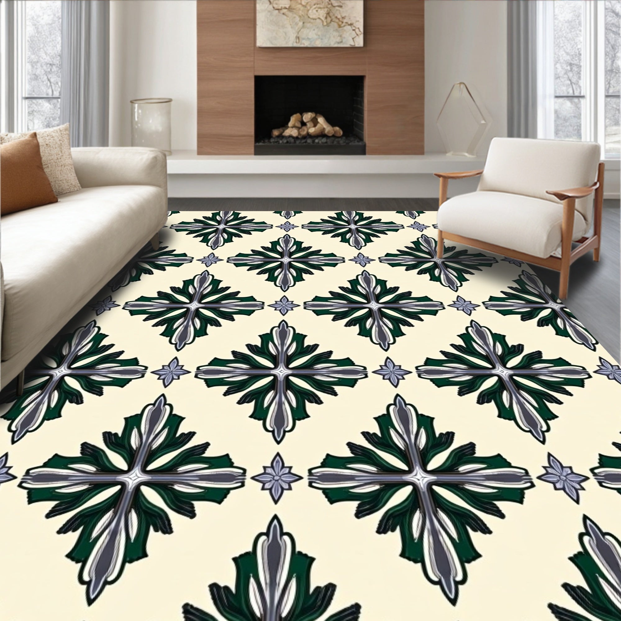 Classic Floral Diamond Pattern Rug