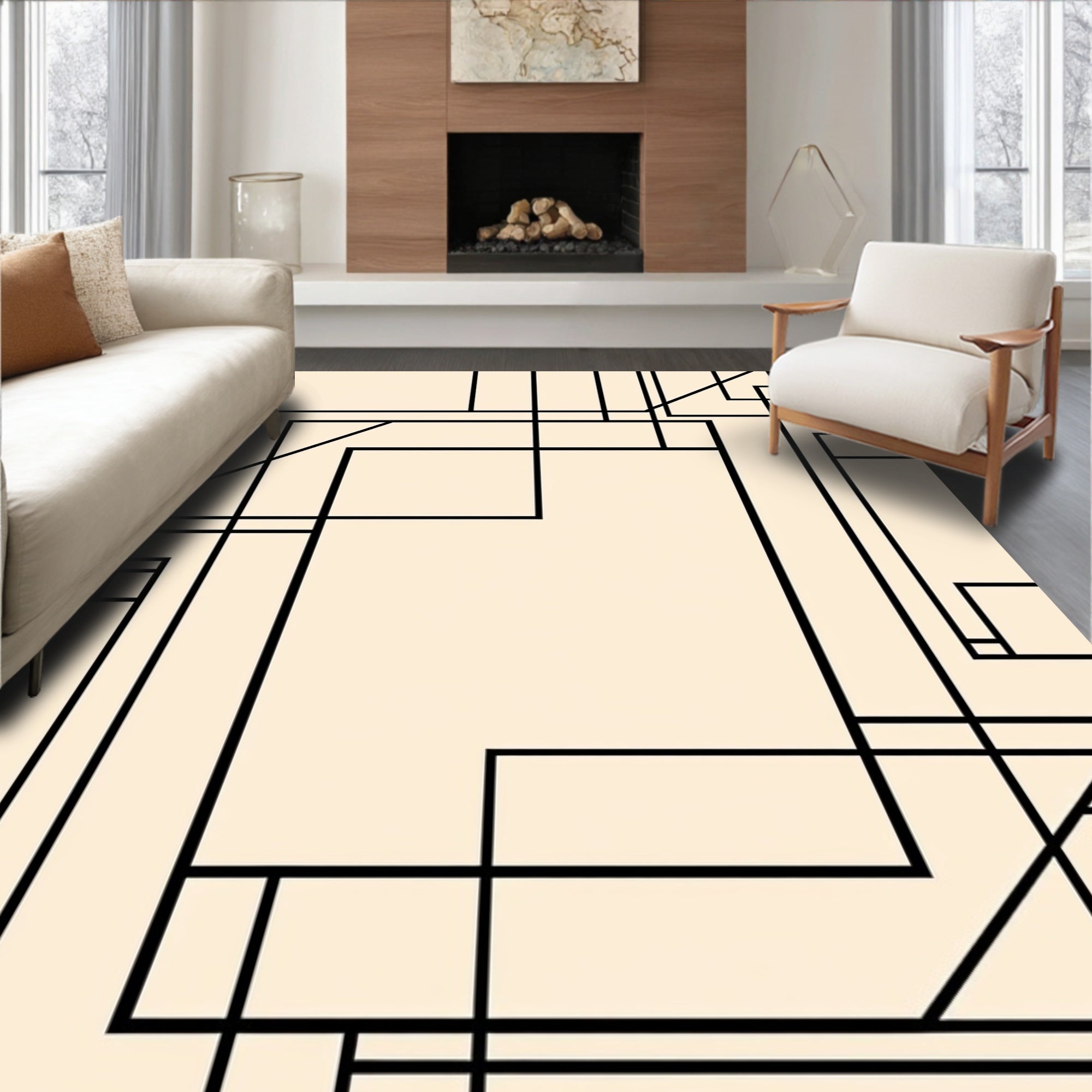 Modern Geometric Line Art Design Rug