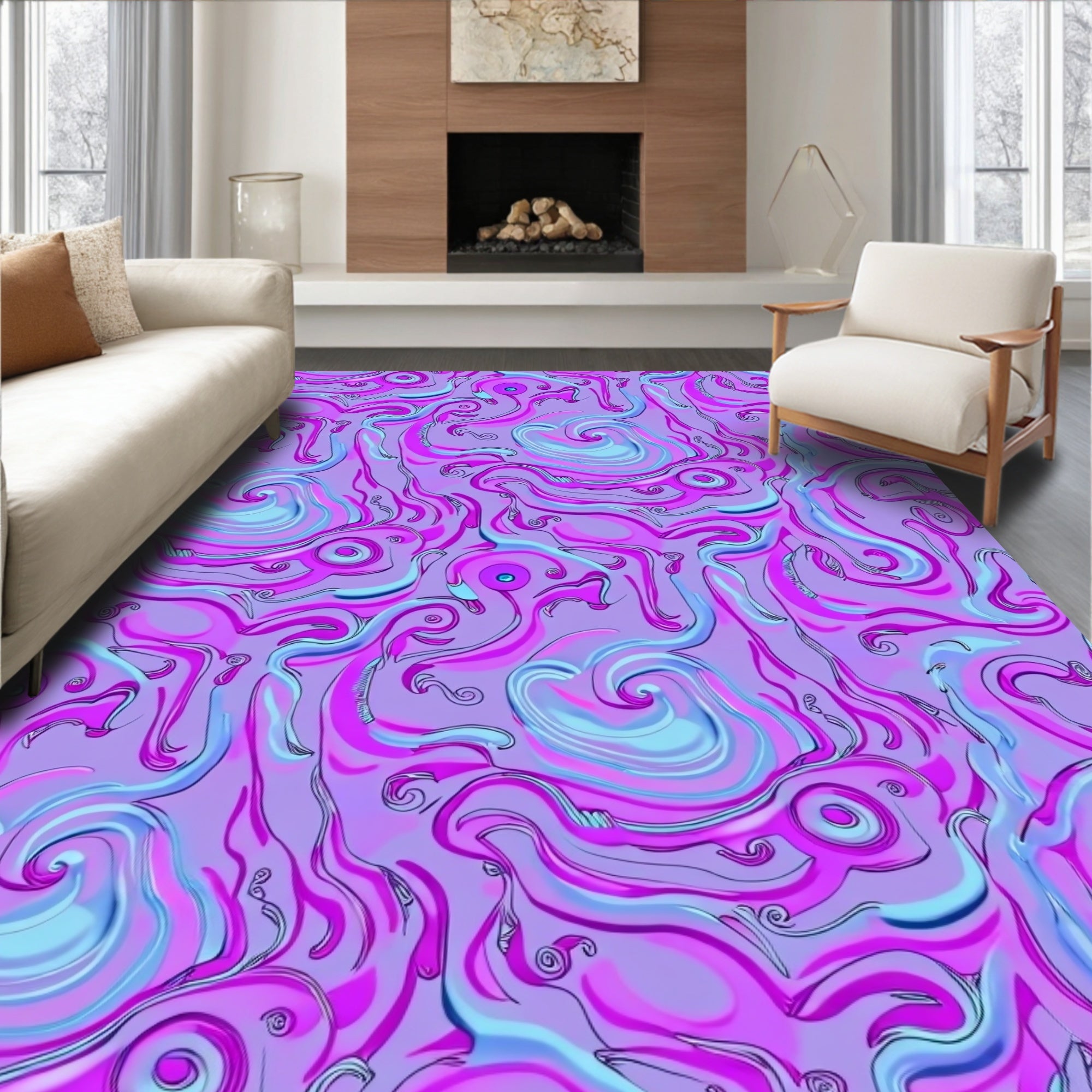 Swirling Psychedelic Lilac Rug