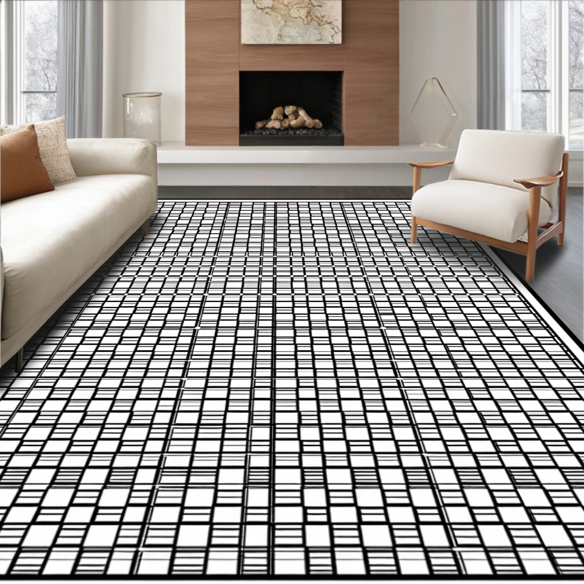 Bold Geometric Checkered Illusion Rug