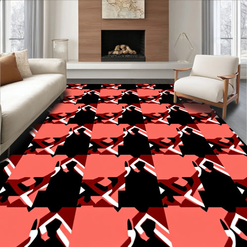Abstract Coral Black Geometric Pattern Rug