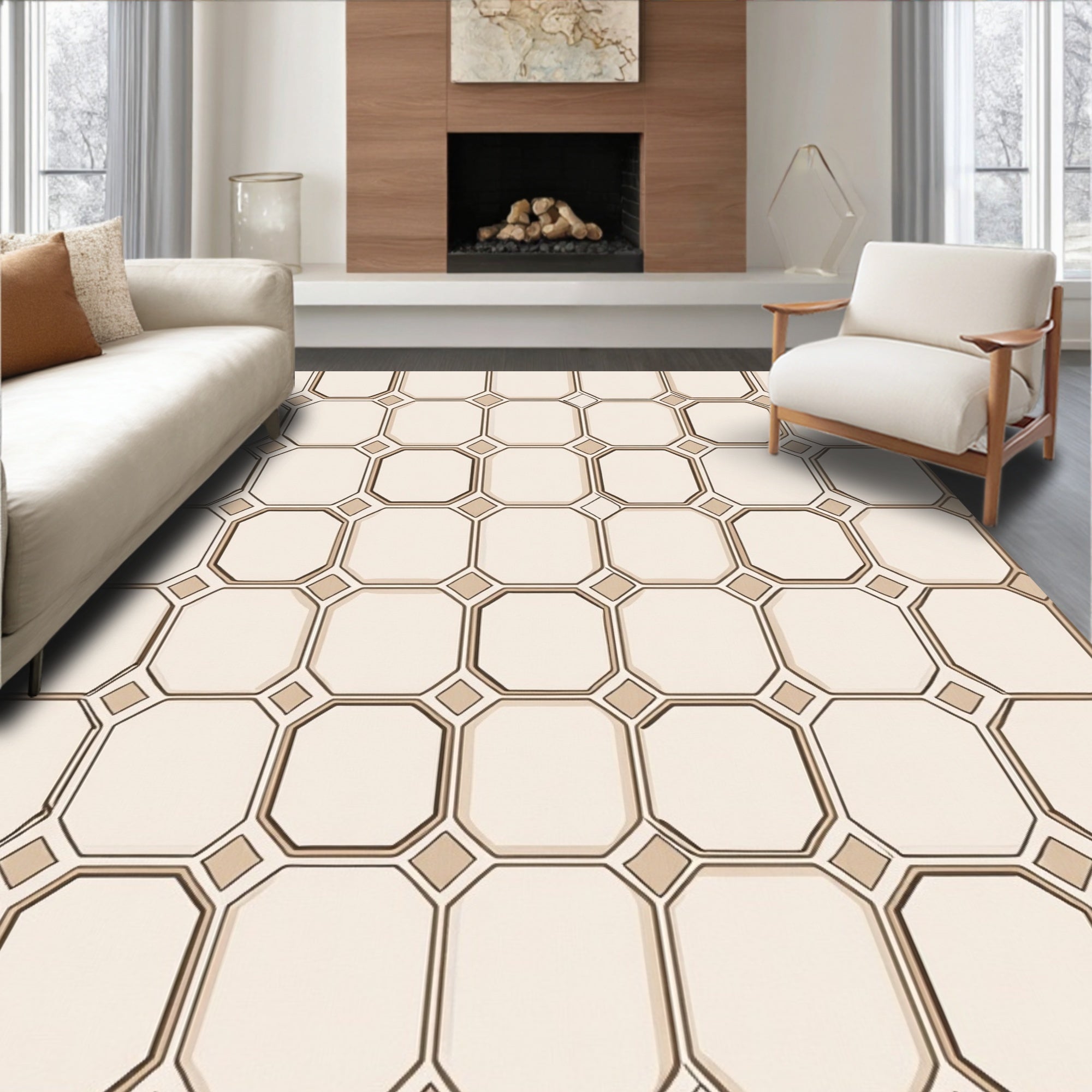 Classic Octagon Square Pattern Rug