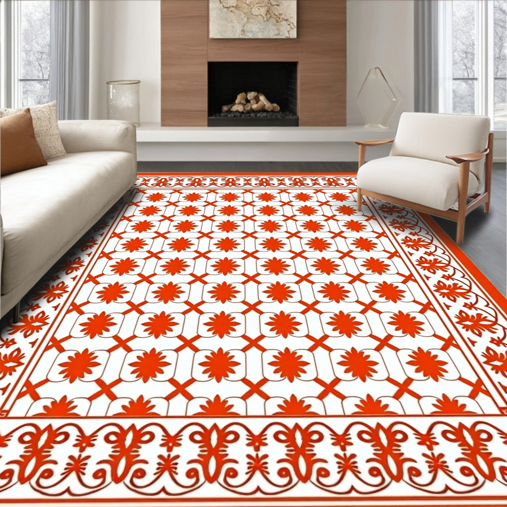 Orange Floral Lattice Classic Design Rug