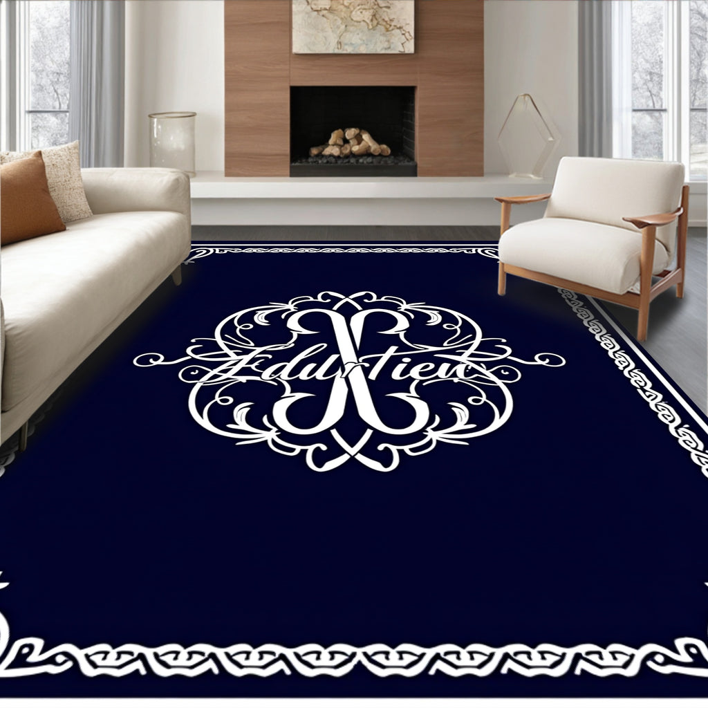 Ornate Monogrammed Floral Frame Design Rug