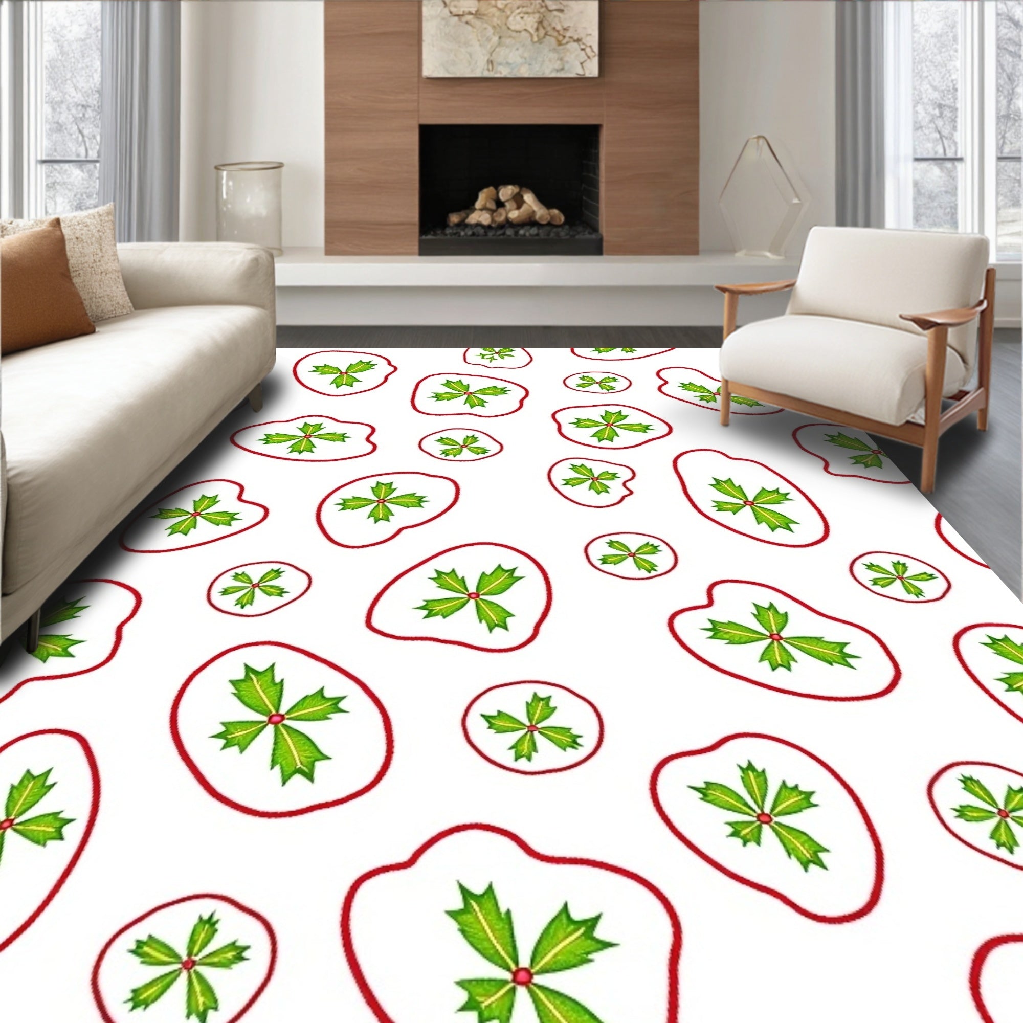 Green Holly Scatter Pattern Rug