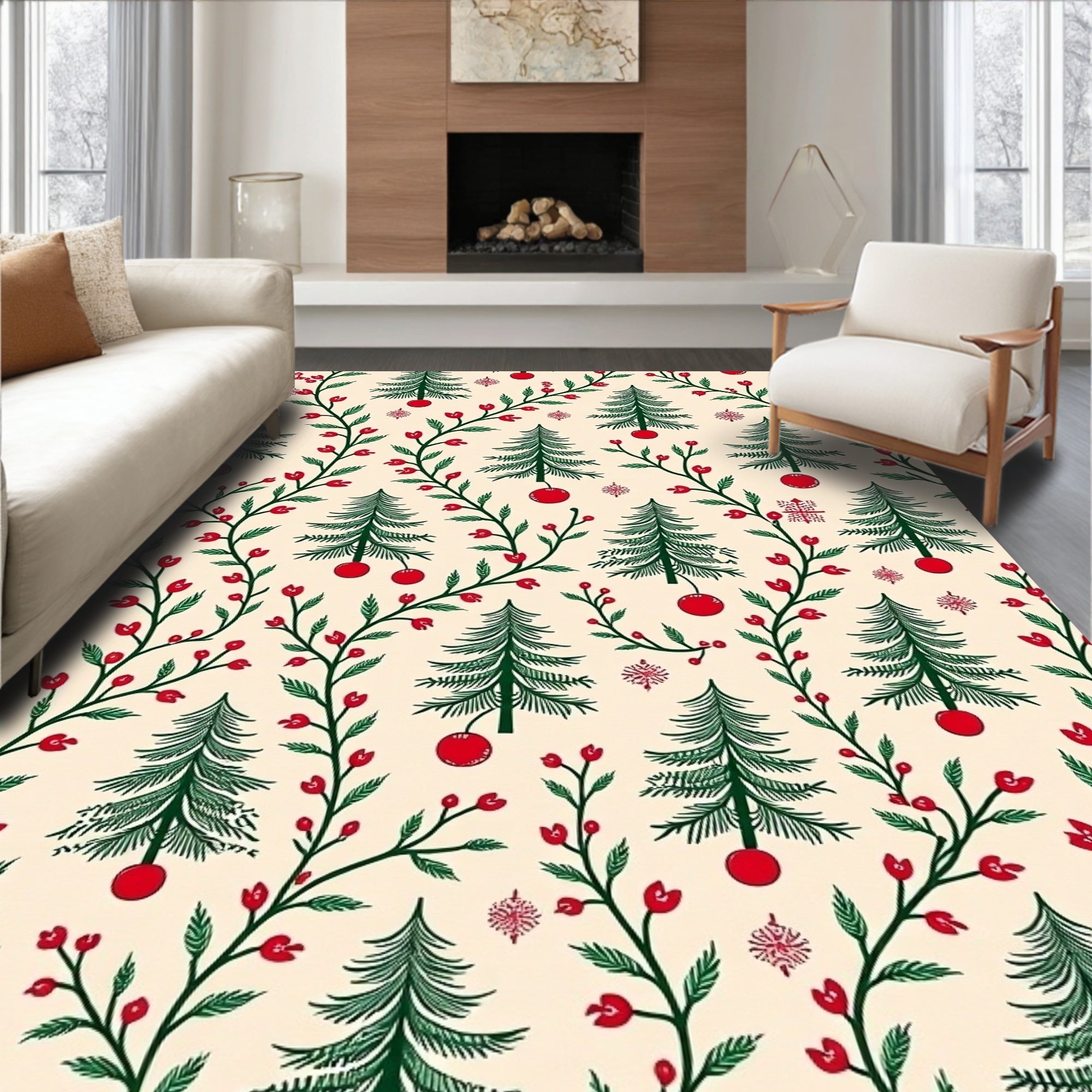 Christmas Tree Berry Vine Pattern Rug