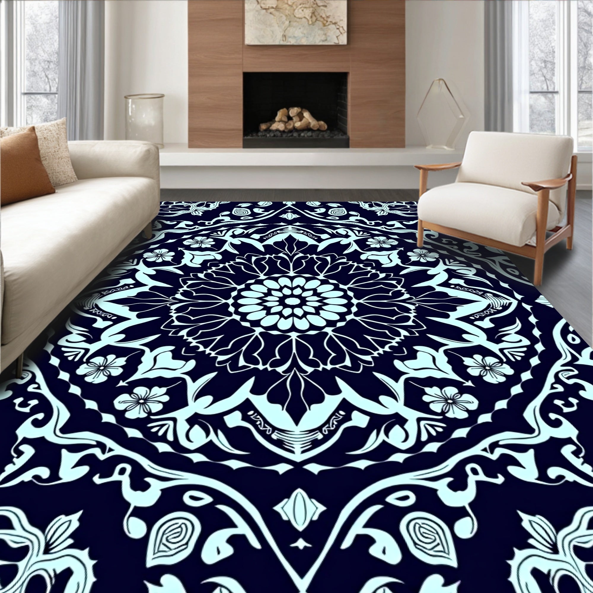 Elegant Mandala Floral Pattern Rug