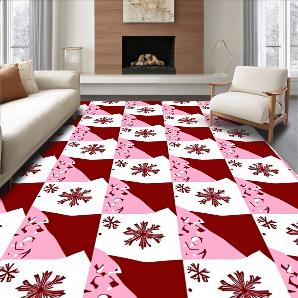 Geometric Pink Red Star Pattern Rug